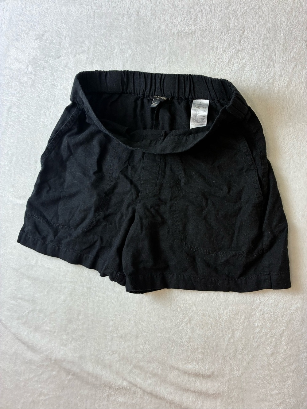Banana Republic Black Linen Blend Athletic Elastic-Waist Shorts
